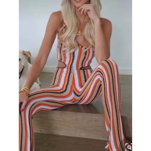 Zara Multicolor Striped Knit Side Cutout Jumpsuit - Medium - Picture 5 of 10